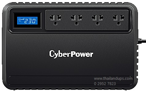 Cyberpower bu1000e มีปลั๊กไฟ 4 ช่องเป้น แบบ universal outlet สามารถติดผนังได้  มีจอแสดงภาพเป็น จอ LCD